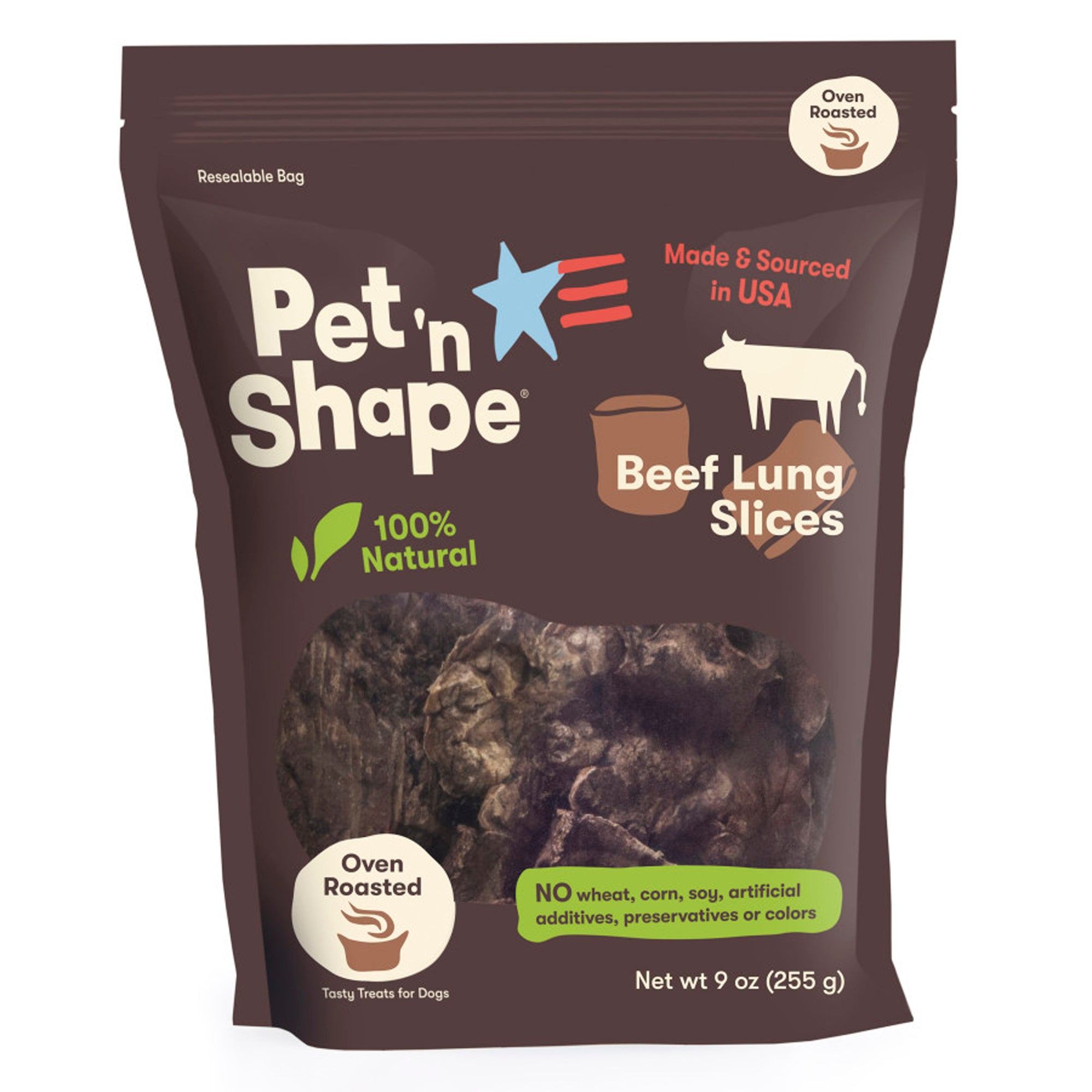 Pet N Shape Natural Oven Roasted Beef Lung Slices Dog Treat 9 oz