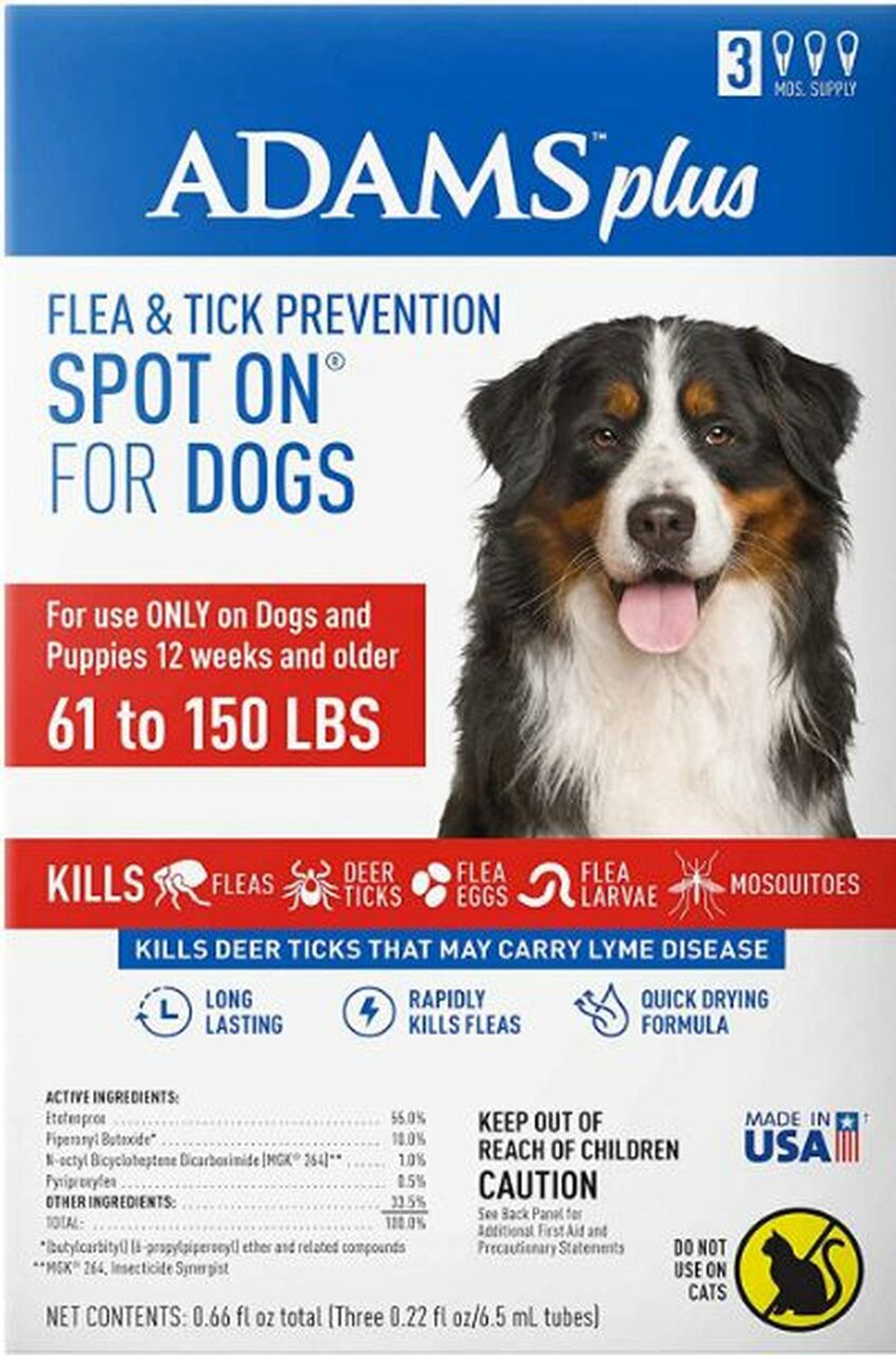 Adams Plus Flea & Tick Prevention Spot On for Dogs 3 Month Supply Clear 1ea/XL Dogs 61 To 150 lb