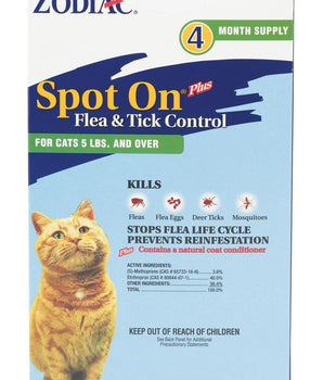Zodiac Flea and Tick Spot On for Cats 5 Pounds and Over 4 Pack
