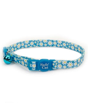Safe Cat Fashion Adjustable Breakaway Cat Collar Daisy Blue Blue 3-8 in x 8-12 in