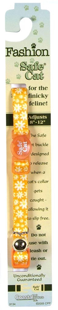 Safe Cat Fashion Adjustable Breakaway Cat Collar Daisy Yellow Yellow 3-8 in x 8-12 in
