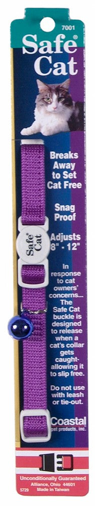 Safe Cat Adjustable Snag-Proof Nylon Breakaway Collar Purple 3-8 in x 8-12 in