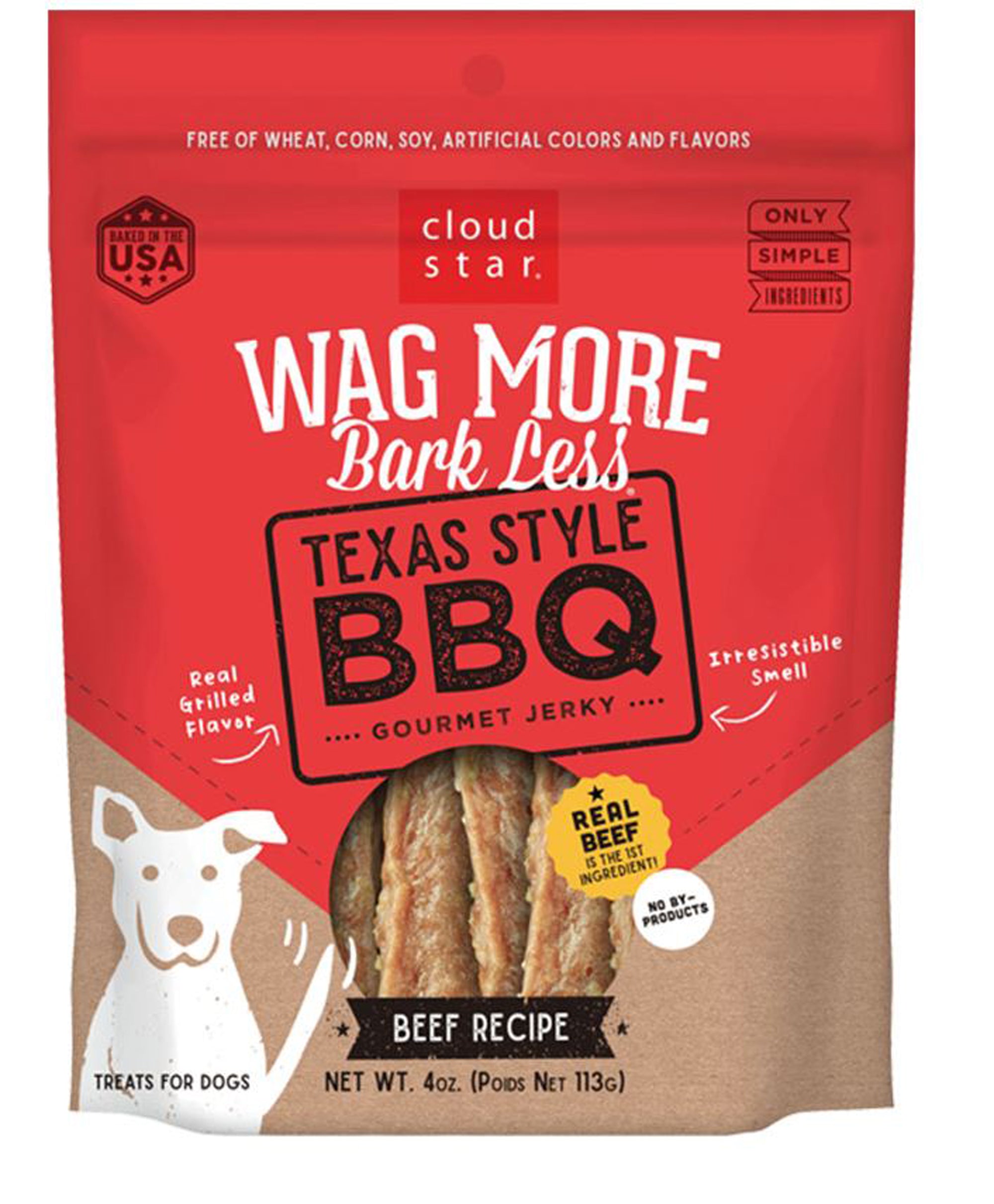 Wag More Bark Less Dog Jerky Grain Free Texas-Style BBQ 10oz.