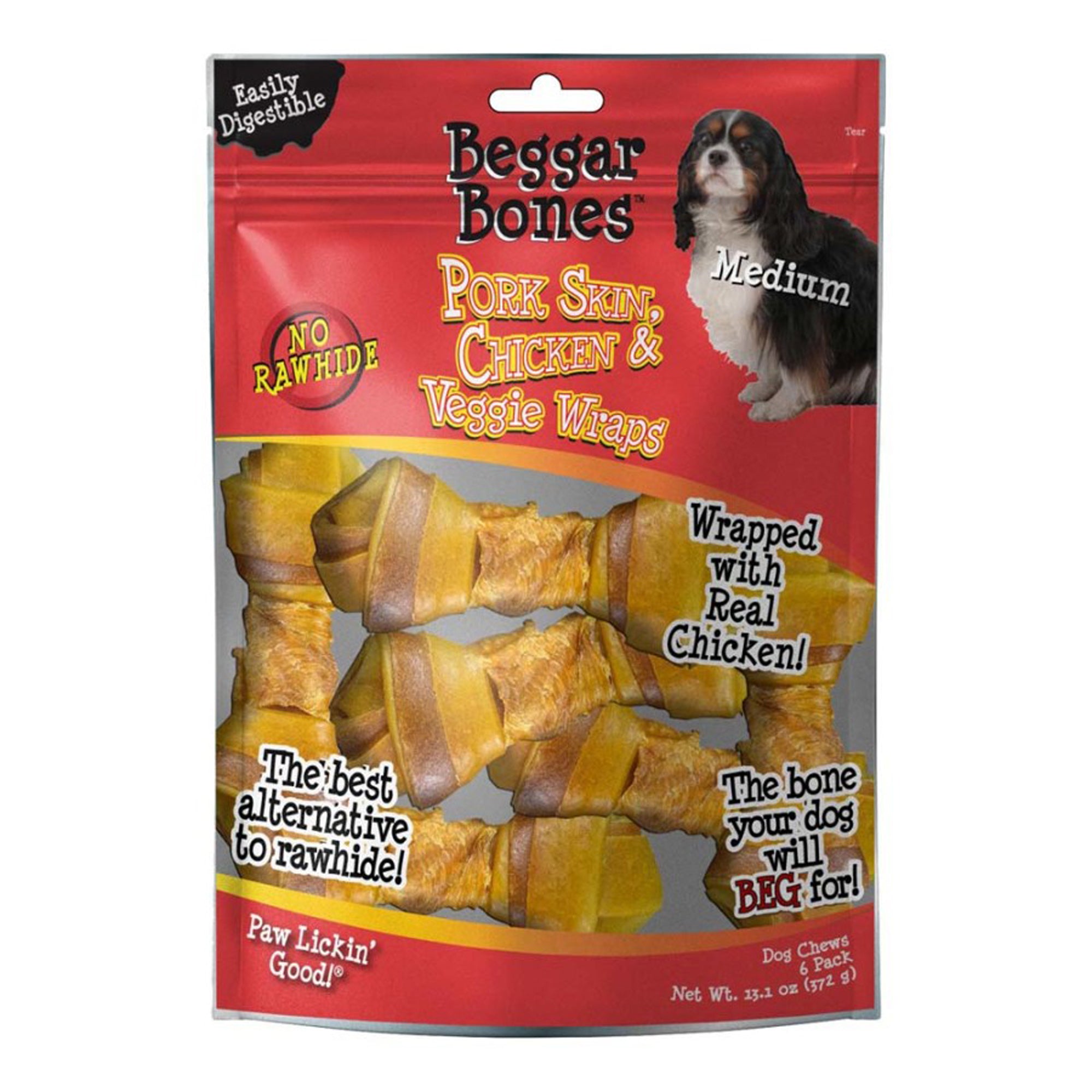 Savory Prime Beggar Bones Pork Skin; Chicken and Veggie Wraps Dog Treats 13.1 oz 6 Pack