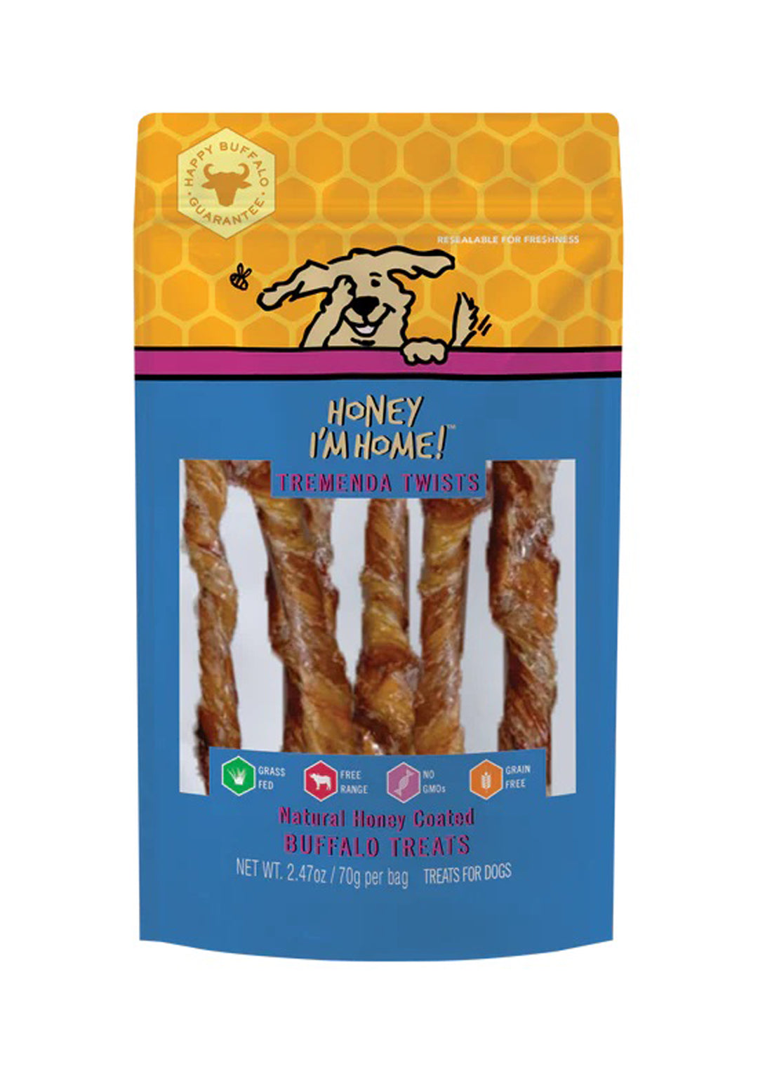Honey IM Home Dog Natural Honey Coated Buffalo Treats Tremenda Twists 2.47Oz